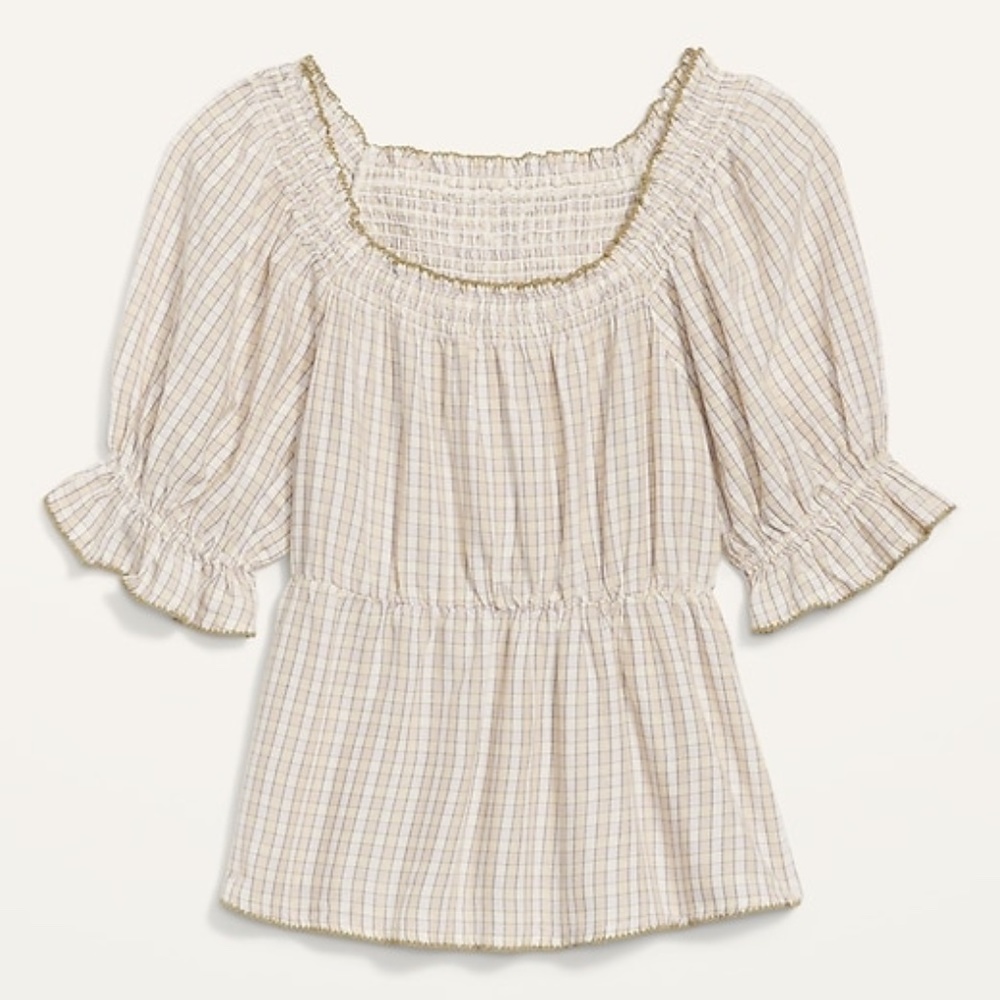 Old Navy Plaid Puff-Sleeve Top